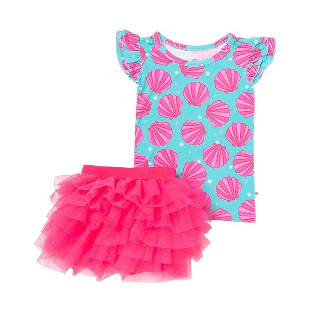 Bums & Roses Girls  Talk To The Shell Short Sleeve Top Set, Multicolor